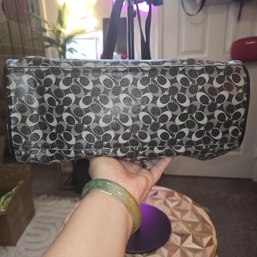 Coach Black and Silver Signature Jacquard Shoulder Bag